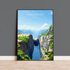 Kjeragbolten Travel Poster, Travel Print of Fjords, Norway Poster, Kjeragbolten Art Gift, Norway Art Lovers Travel Gift