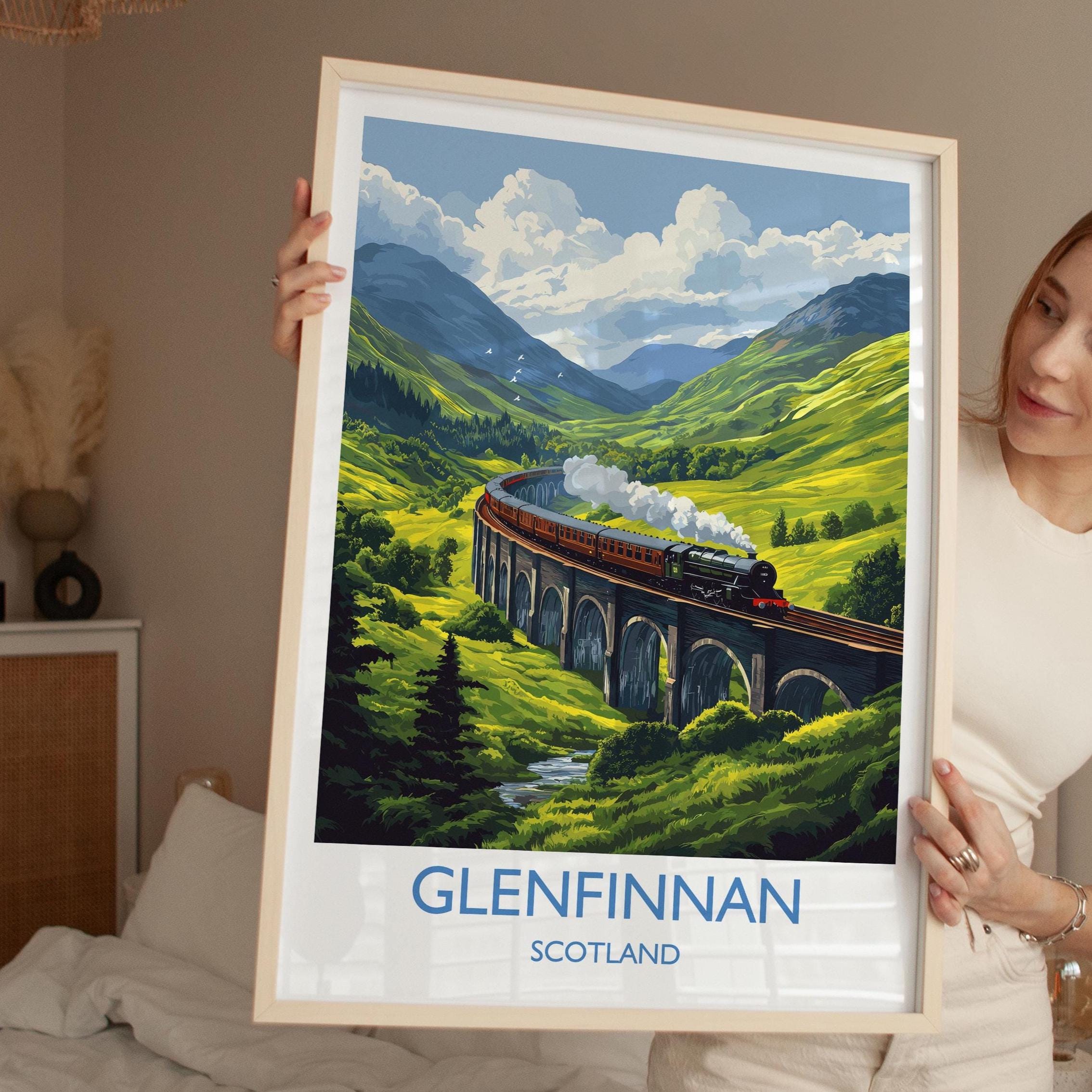 Glenfinnan Viaduct Travel Print Wall Art, Scottish Highlands Art, Railway Bridge Poster, Scotland Landscape, Steam Train Decor Artwork NQ Media Designs