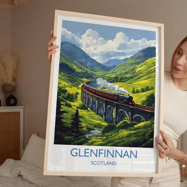 Glenfinnan Viaduct Travel Print Wall Art, Scottish Highlands Art, Railway Bridge Poster, Scotland Landscape, Steam Train Decor Artwork