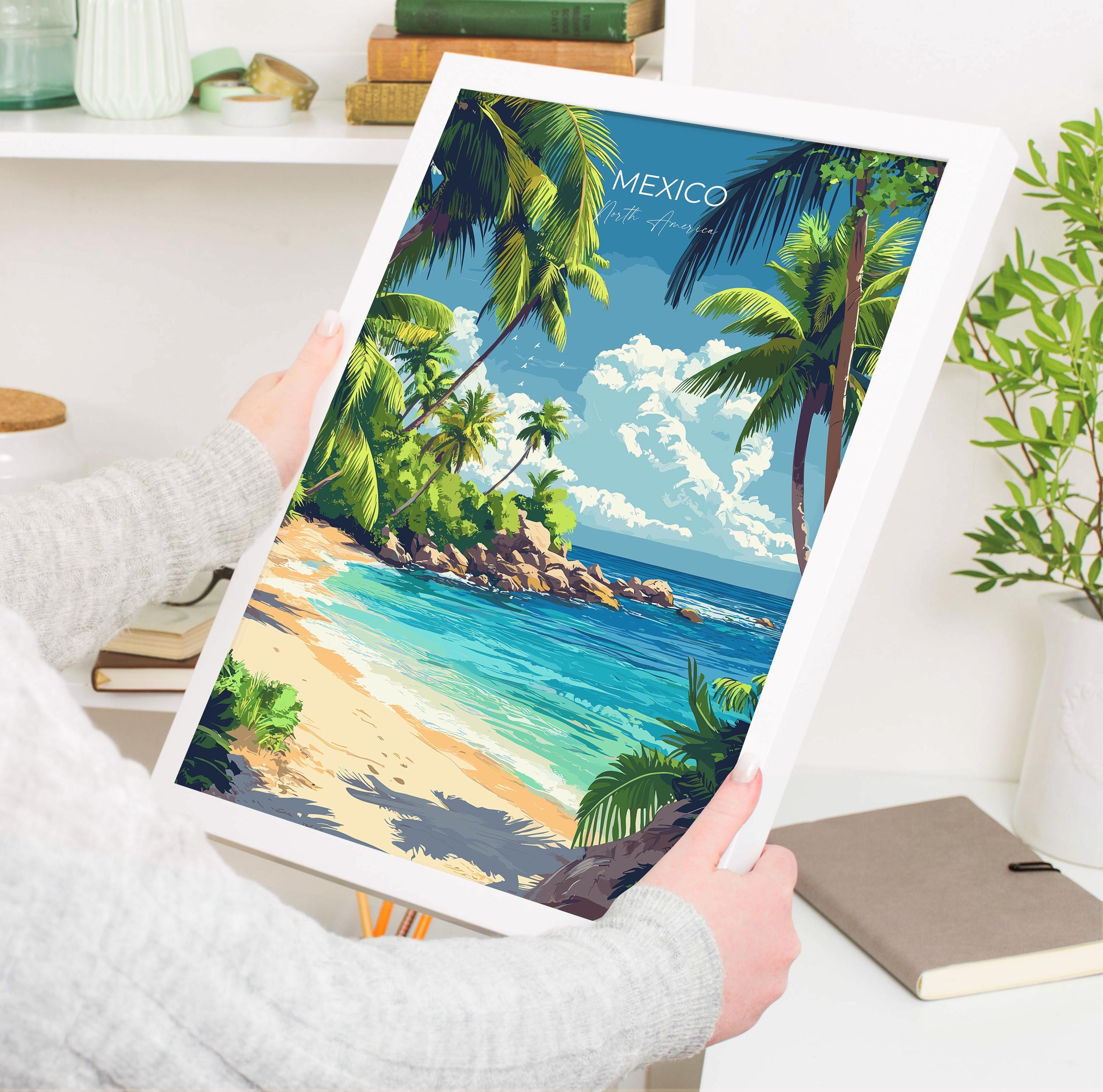 Mexico Travel Poster Wall Art, Travel Print of Mexico, Mexico Coast Art Gift, Mexico Art Lovers Gift, NQ Media Designs