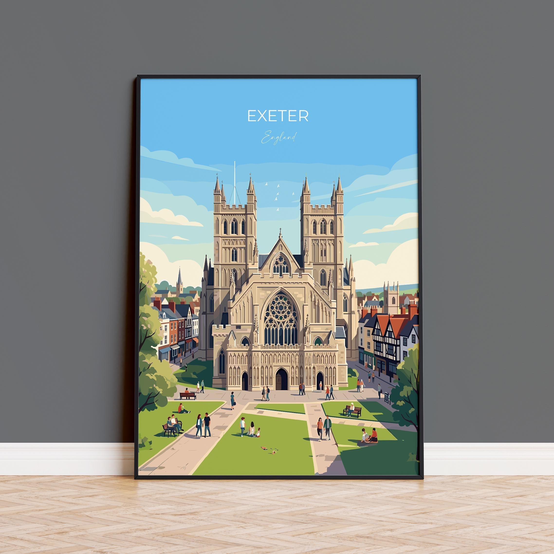 Exeter Cathedral Travel Print, Exeter Devon Wall Art, Historic England City Poster, Gothic Architecture Illustration, UK Decor, Exeter Gift NQ Media Designs