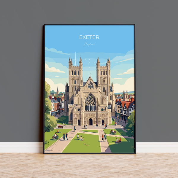 Exeter Cathedral Travel Print, Exeter Devon Wall Art, Historic England City Poster, Gothic Architecture Illustration, UK Decor, Exeter Gift
