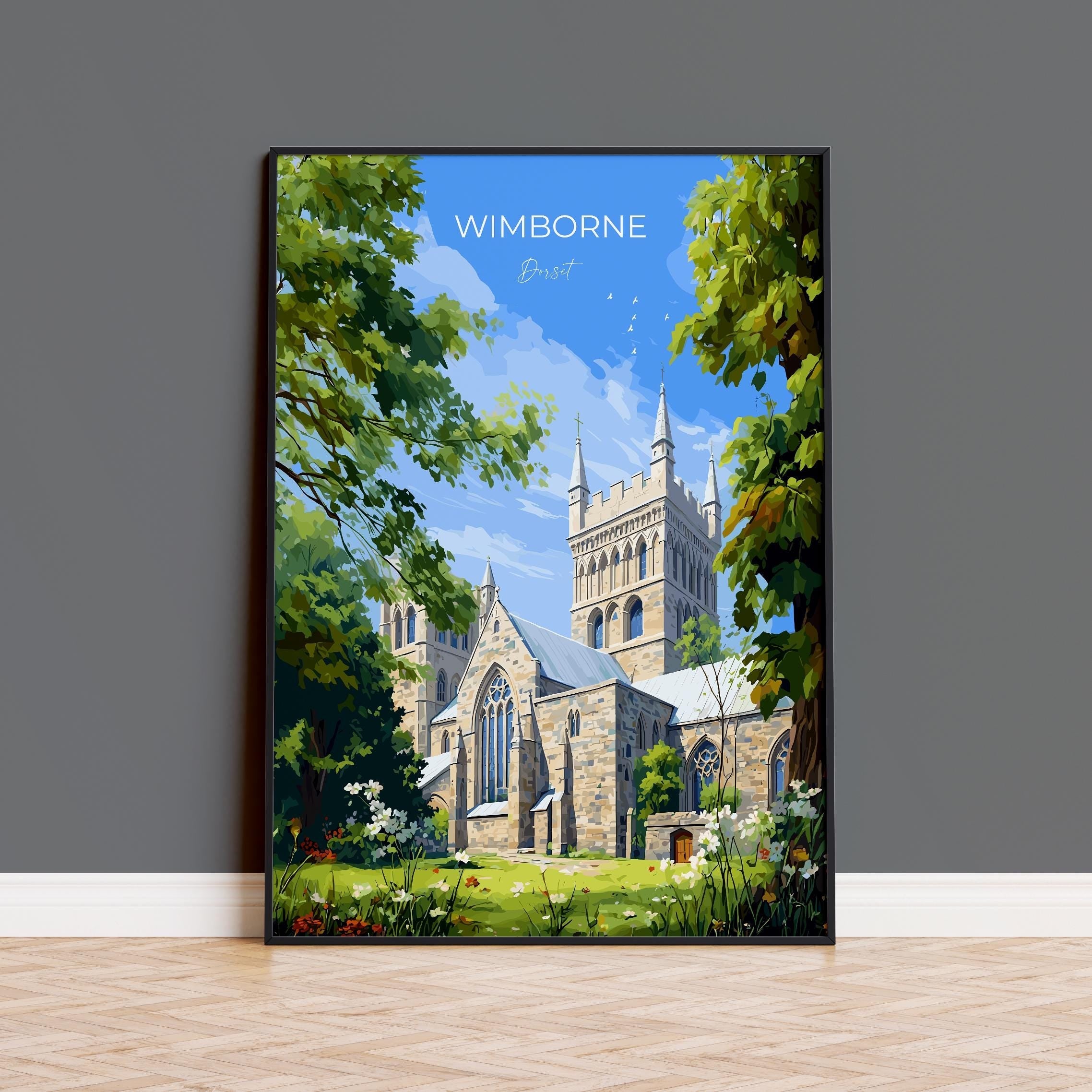 Wimborne Travel Poster, Travel Poster of Wimborne, England, Wimborne Minster, Dorset Coast Art, Dorset Gift, Wall Art Print NQ Media Designs
