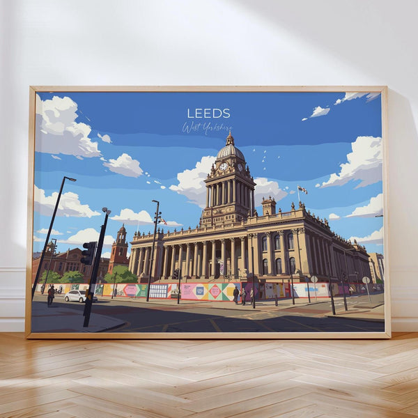 Leeds City Art Print, Leeds City Hall, West Yorkshire Landscape Poster, England UK City Travel Decor