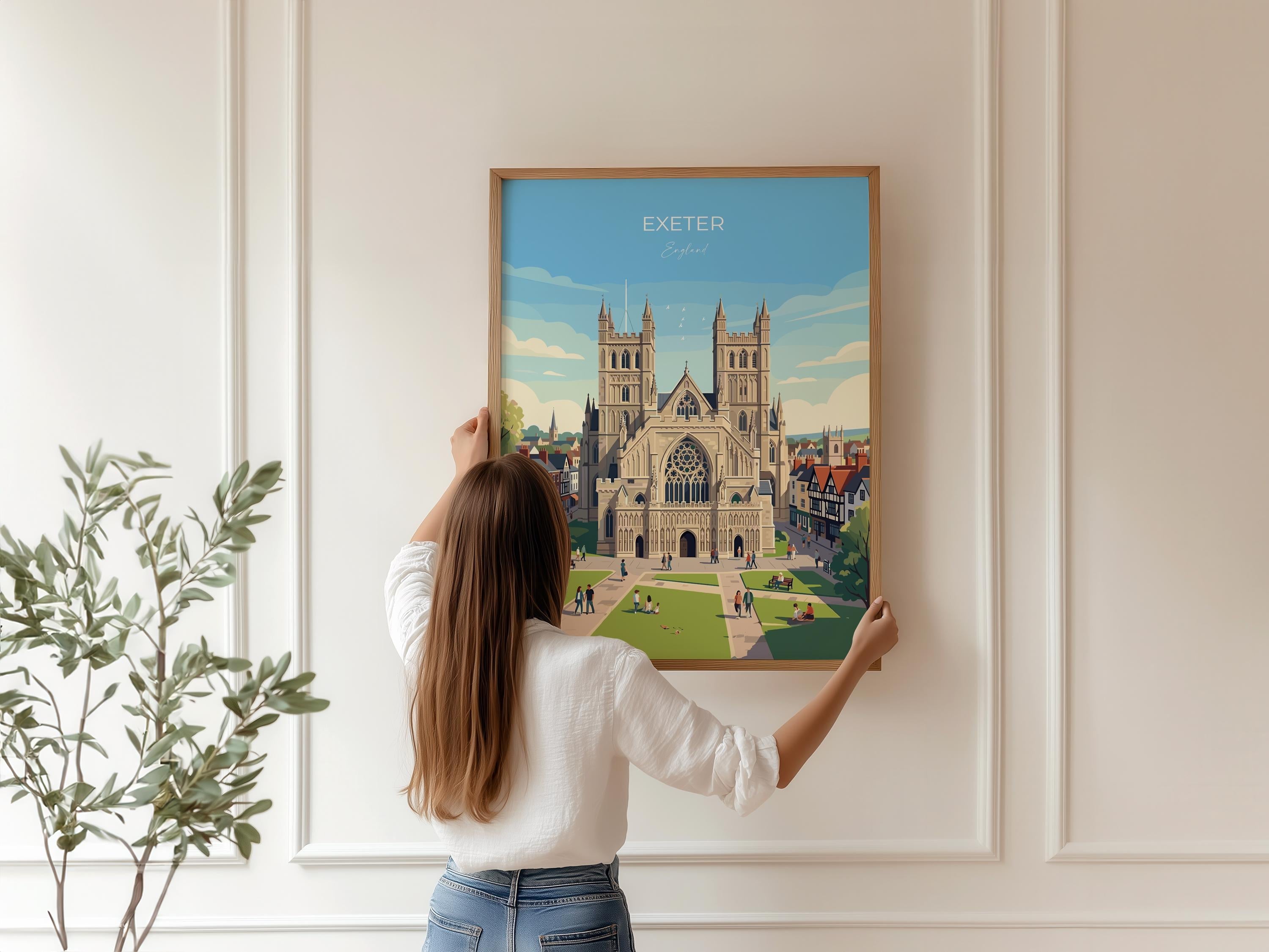 Exeter Cathedral Travel Print, Exeter Devon Wall Art, Historic England City Poster, Gothic Architecture Illustration, UK Decor, Exeter Gift NQ Media Designs