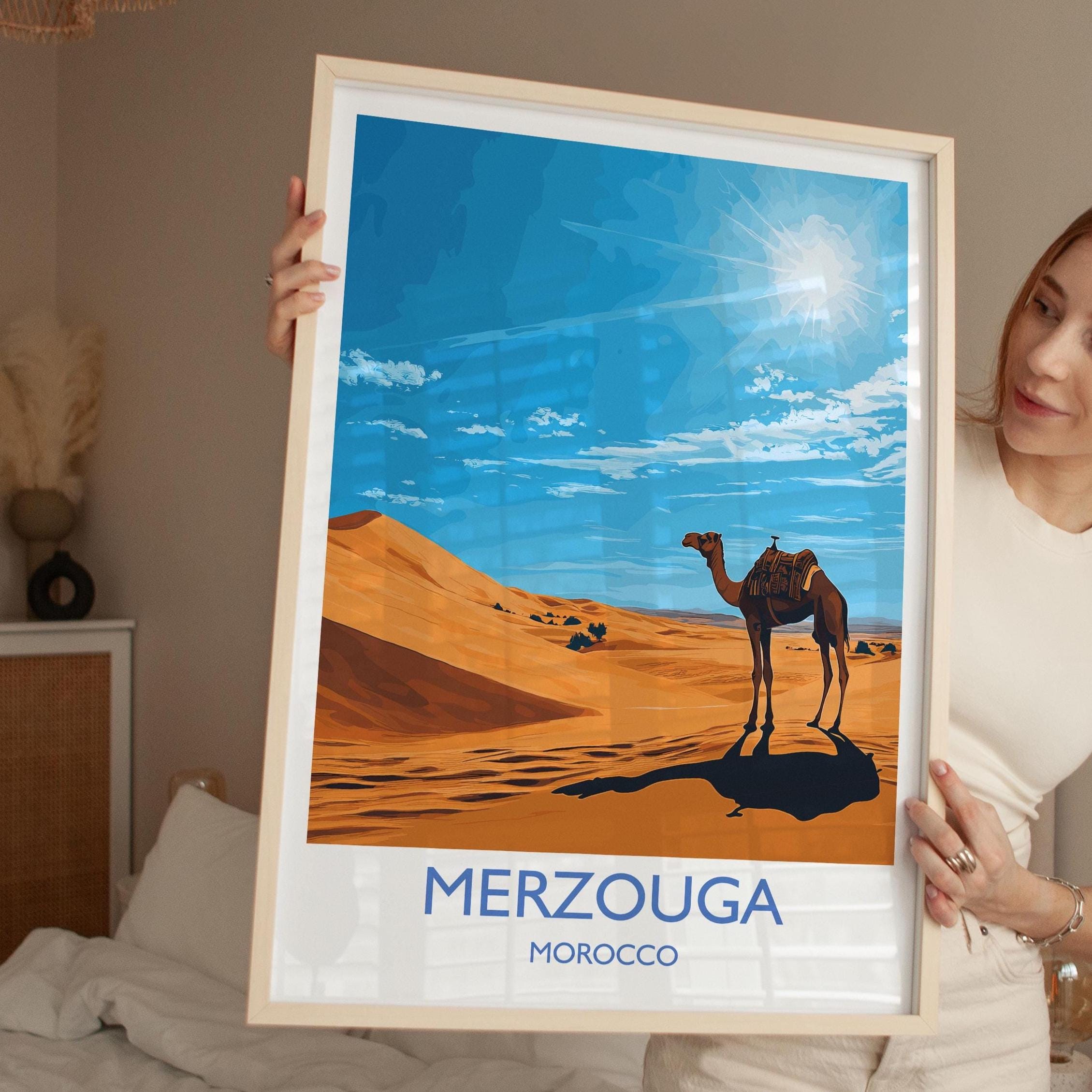 Merzouga Travel Print Wall Art, Travel Poster of Merzouga, Merzouga Art Lovers Gift, Morocco Desert Wall Art NQ Media Designs