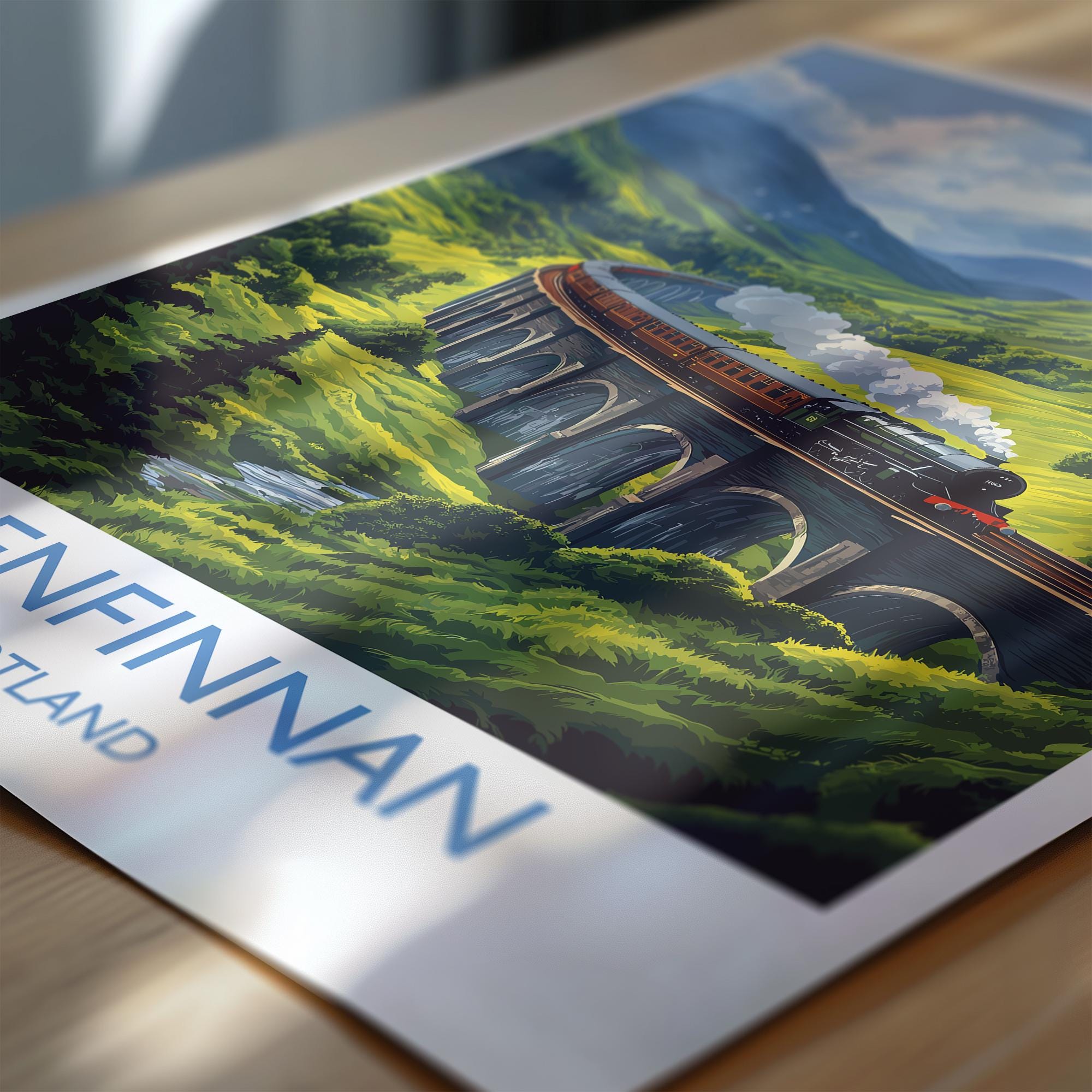 Glenfinnan Viaduct Travel Print Wall Art, Scottish Highlands Art, Railway Bridge Poster, Scotland Landscape, Steam Train Decor Artwork NQ Media Designs