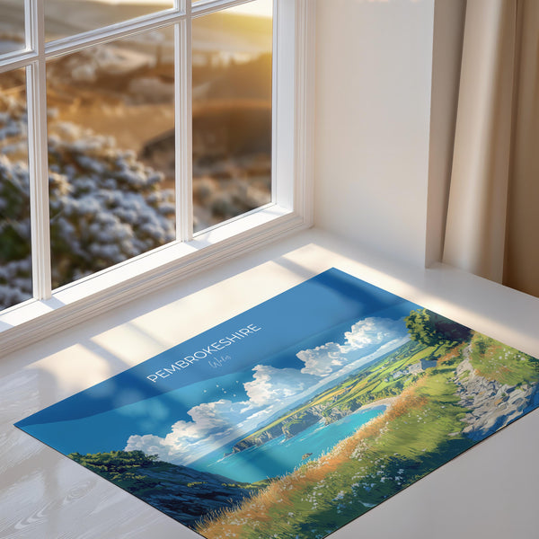 Pembrokeshire Landscape Travel Print, Travel Poster of Pembrokeshire, Wales, Pembrokeshire Art Lovers Gift, Wales Gift Art, Wall Art Print