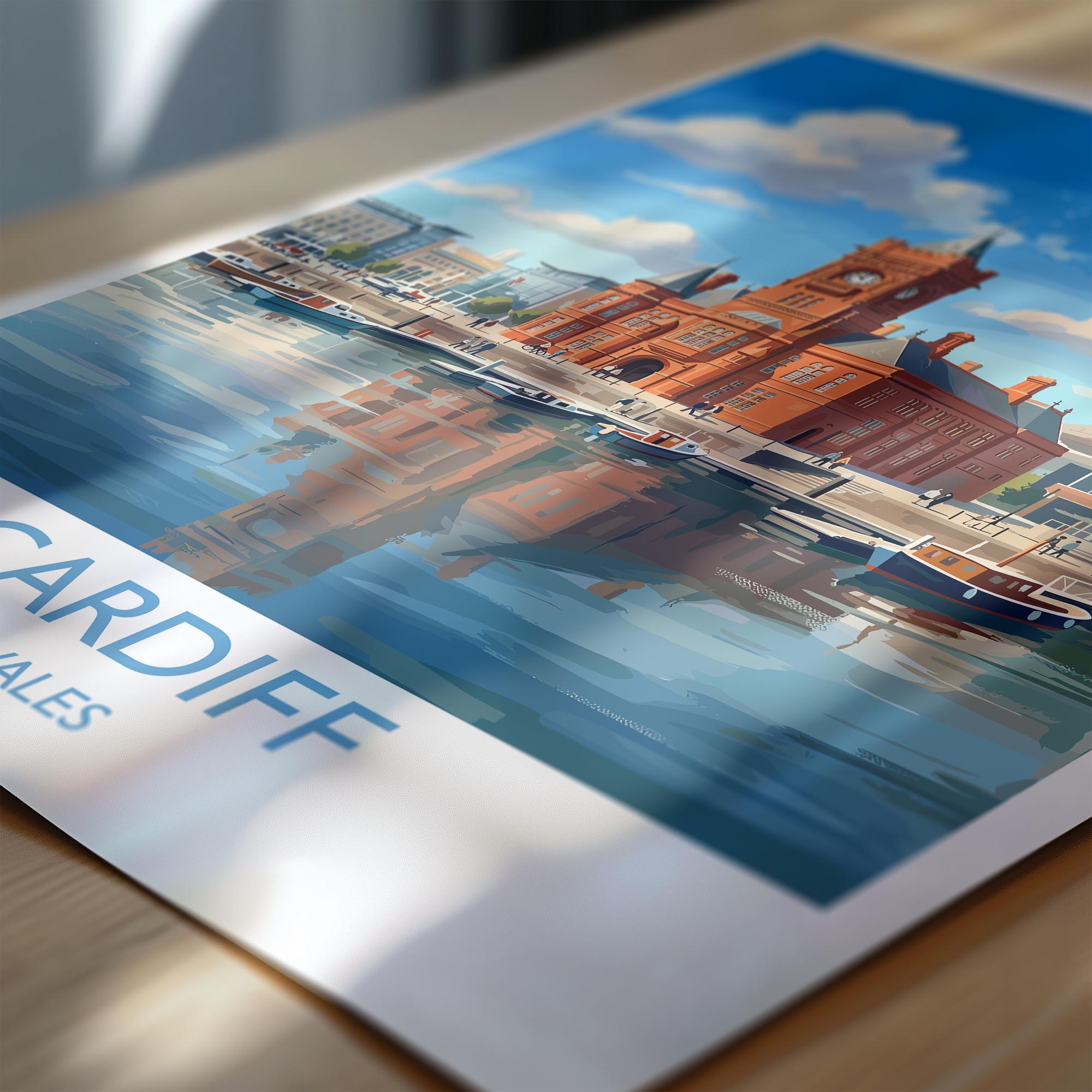 Cardiff Pierhead Building Travel Poster, Cardiff Bay Wall Art, Welsh Landmark Print, Historic Red Brick Architecture, UK City Decor