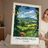 Malvern Hills Travel Poster Wall Art, Malvern Hills Travel Print, English Countryside Art Gift, Wall Art Print NQ Media Designs