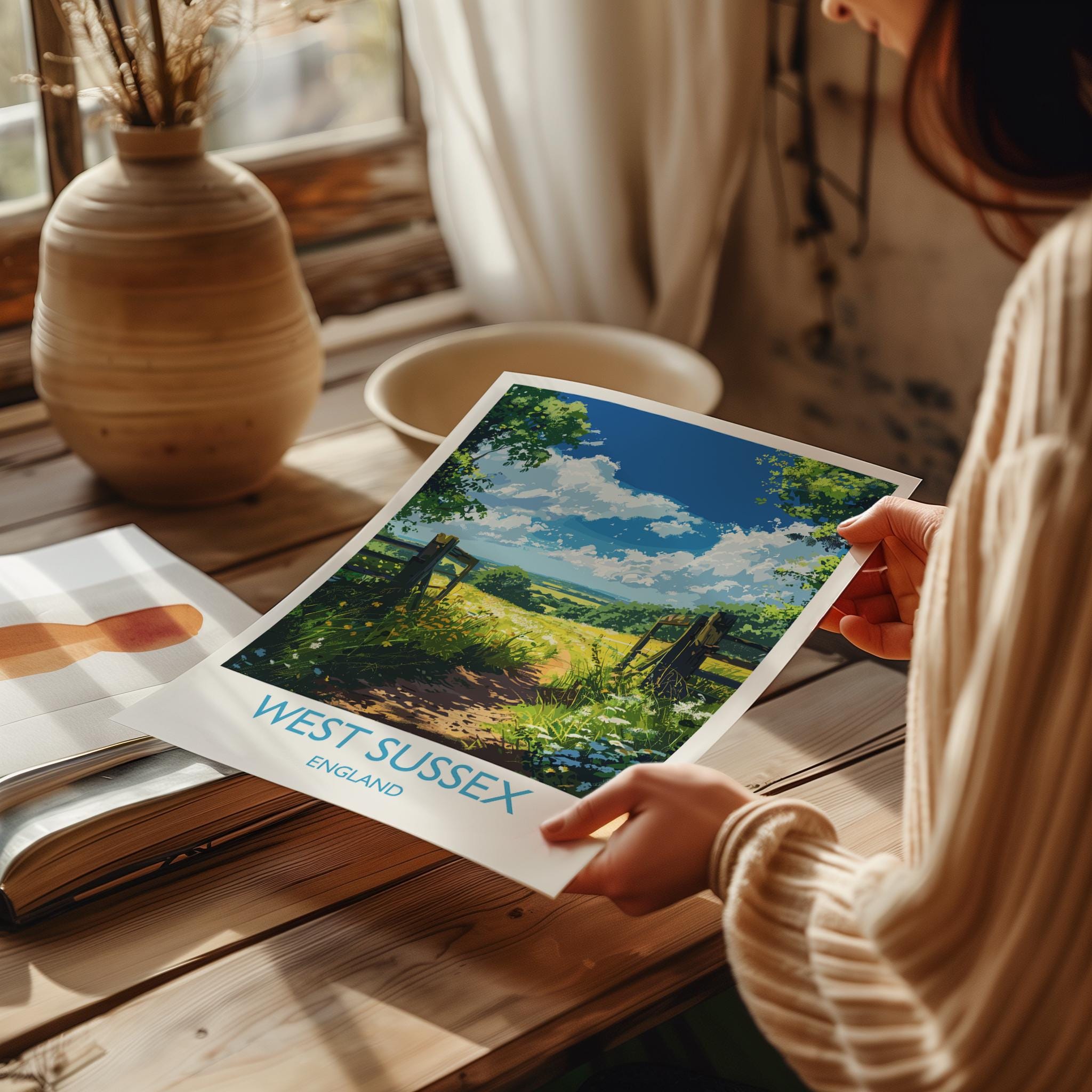 West Sussex Travel Poster Wall Art, West Sussex Travel Print, English Countryside Art Gift, Wall Art Print NQ Media Designs