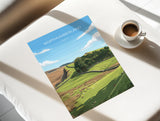 Northumberland Travel Poster, Travel Print of Northumberland Countryside, Hadrians Wall, England, Housesteads Fort Art, Wall Art Print NQ Media Designs