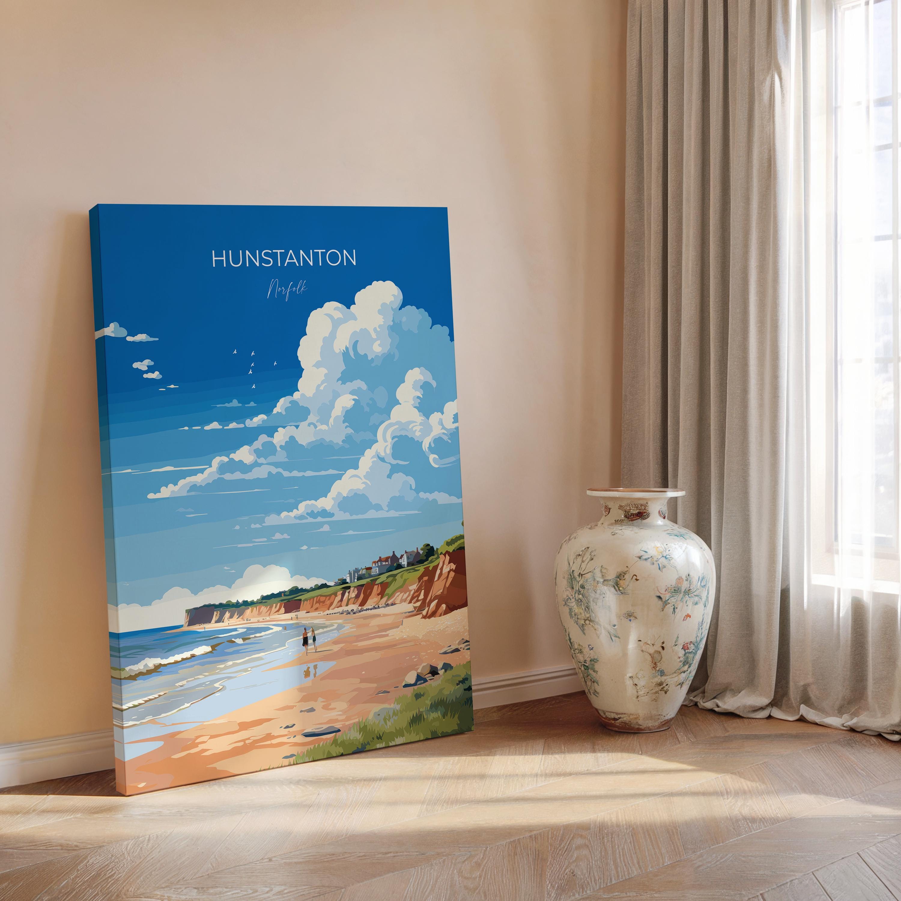 Hunstanton Beach Travel Poster, Travel Print of Hunstanton Beach, Norfolk, England, Norfolk Art, Norfolk Gift, Wall Art Print NQ Media Designs