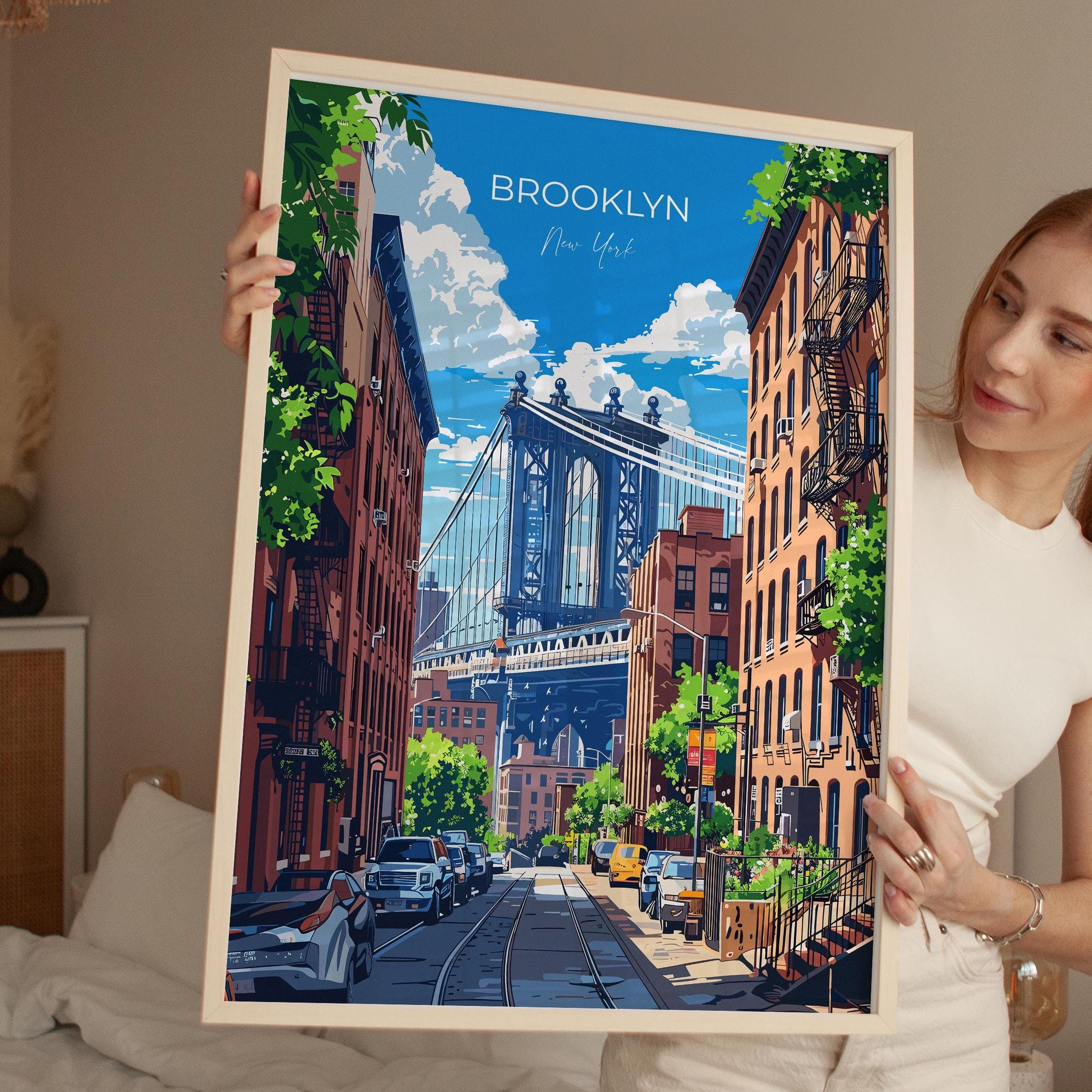 Brooklyn New York Travel Poster Wall Art, Travel Print of Brooklyn Bridge, New York , New York Art Lovers Gift, USA Art Gift NQ Media Designs