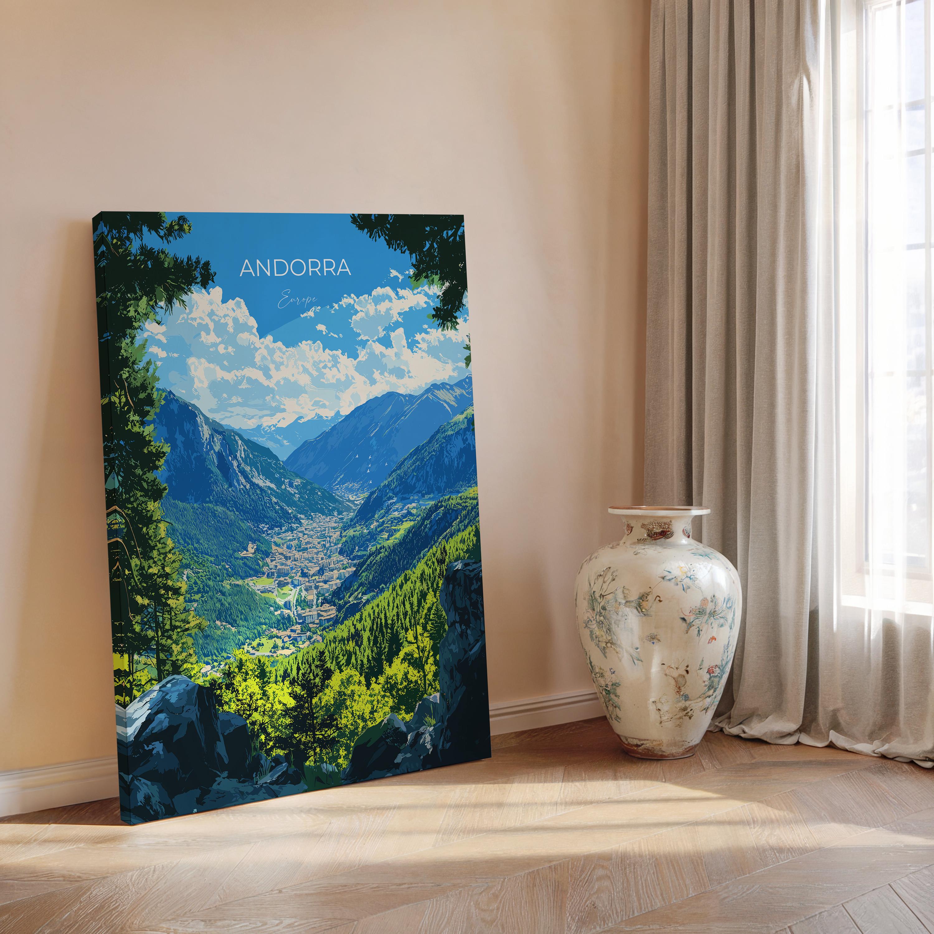 Andorra Travel Print, Travel Poster of Andorra, Europe, Andorra Wall Art Gift, Pyrenees Mountains Wall Decor Gift NQ Media Designs