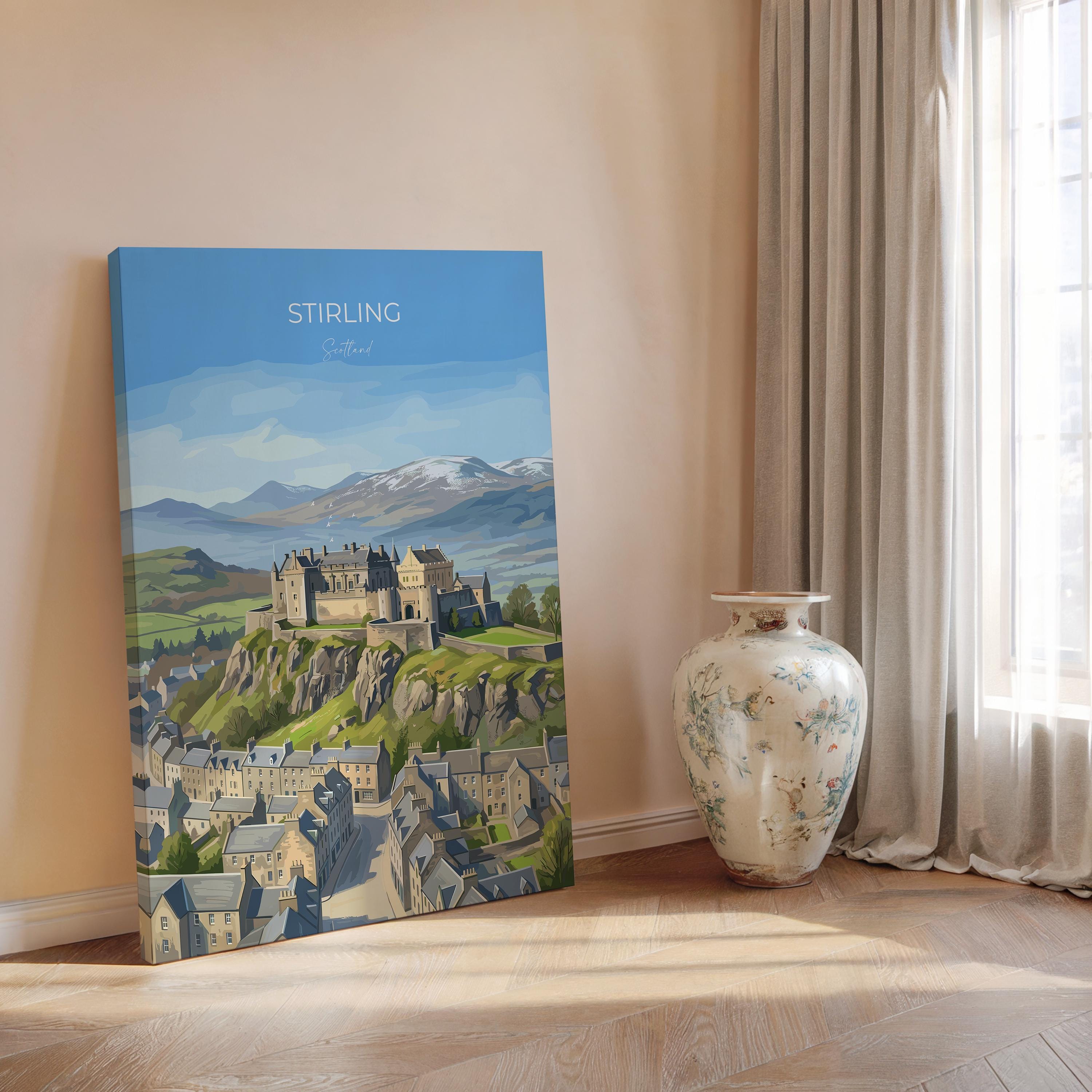 Stirling Castle Scotland Travel Print, Scottish Highlands Wall Art, Stirling City Landscape Poster, Historic Castle Illustration, UK Decor