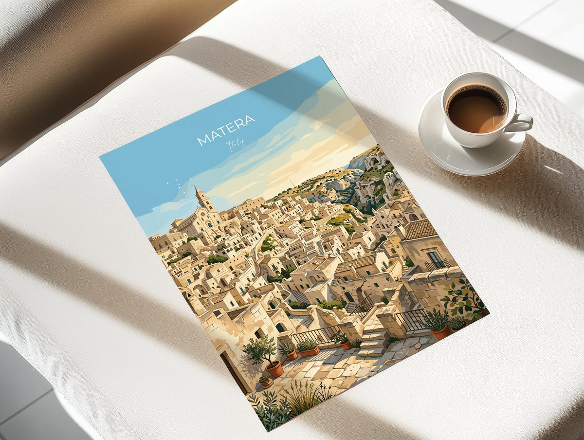 Matera Italy Poster, Sassi di Matera Wall Art, Basilicata Print, Italian Cave City Poster, Matera Gift