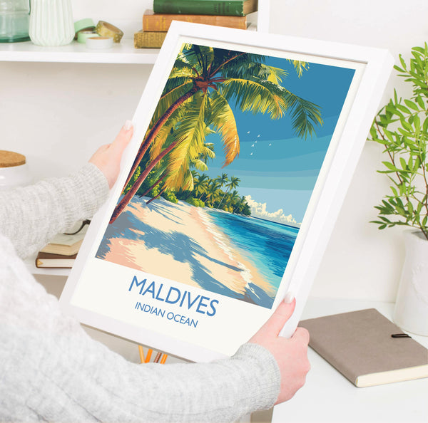 Maldives Travel Print, Travel Poster of Maldives, Indian Ocean Island Art, Maldives Wall Art Gift,