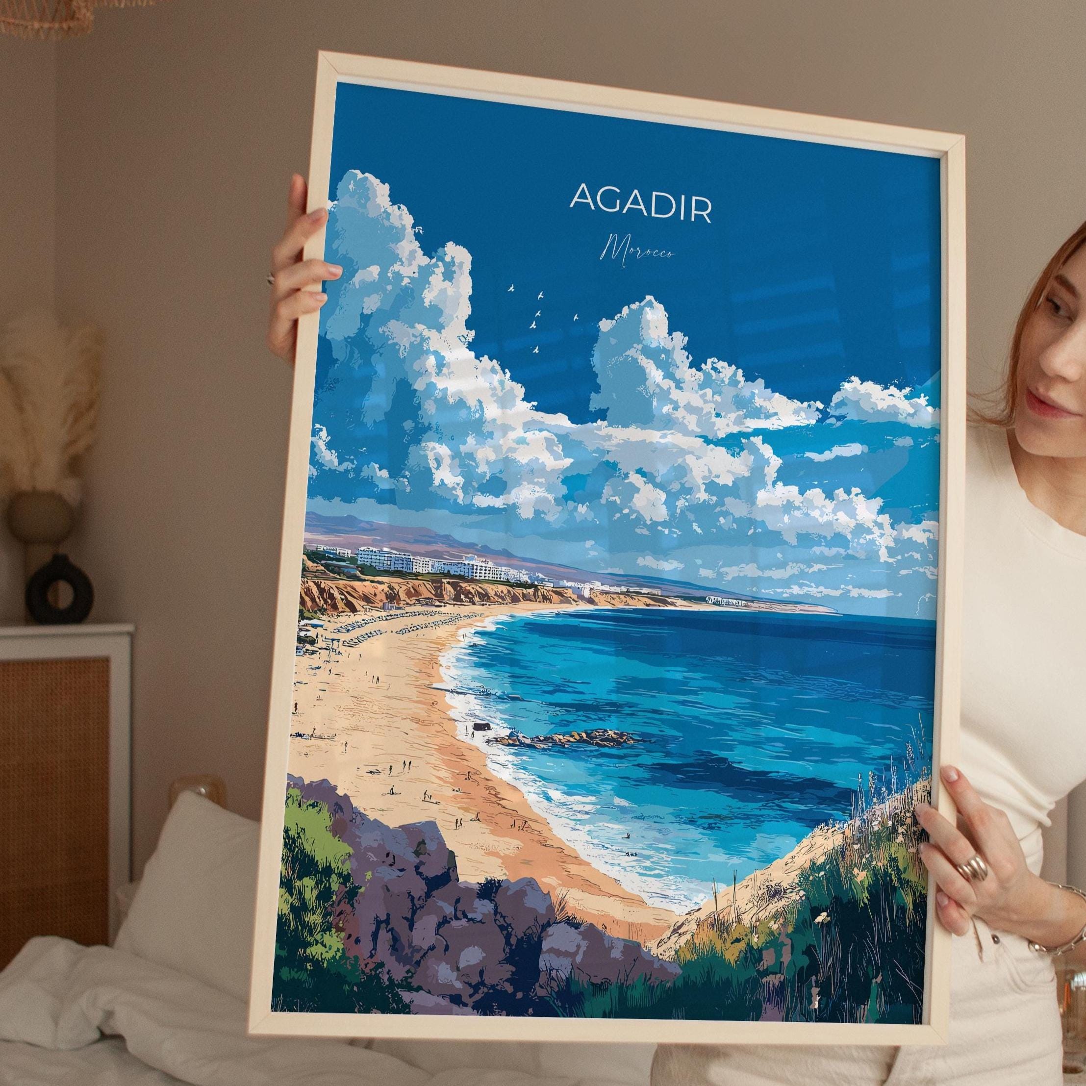 Agadir Travel Poster Wall Art, Travel Print of Agadir, Agadir Art Lovers Gift, Morocco Wall Art NQ Media Designs