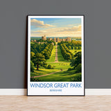 Windsor Great Park Print, Long Walk Wall Art with Border, Windsor Castle Poster, Berkshire Travel Print, Windsor Gift Print