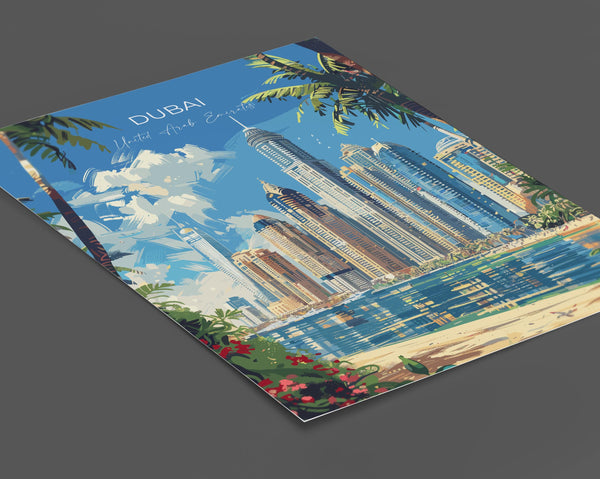 Dubai Travel Poster, Travel Print of Dubai, Dubai Marina Art lovers Gift, UAE Wall Art Gift