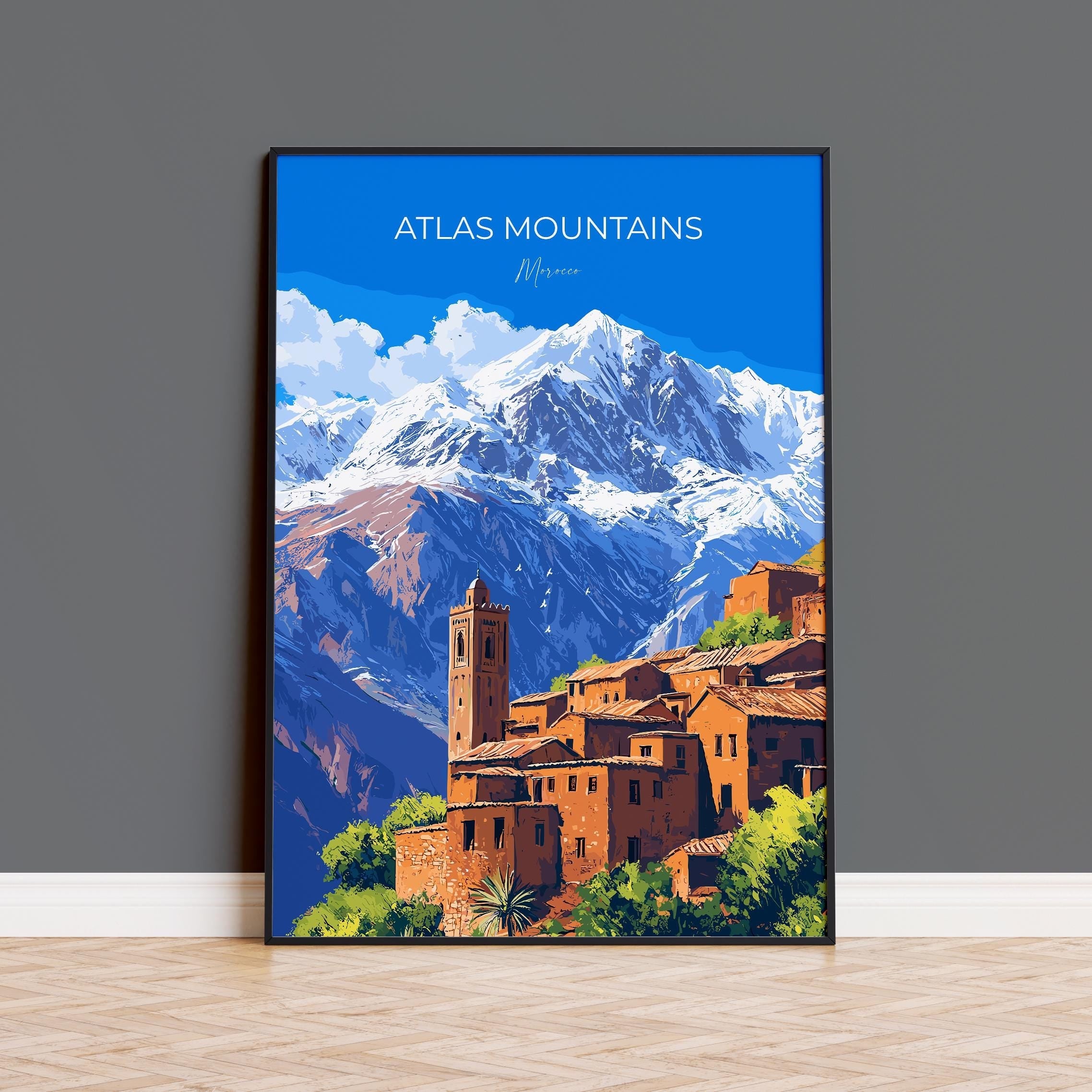 Atlas Mountains Travel Poster Wall Art, Travel Print of Atlas Mountains Art Lovers Gift, Morocco Wall Art NQ Media Designs