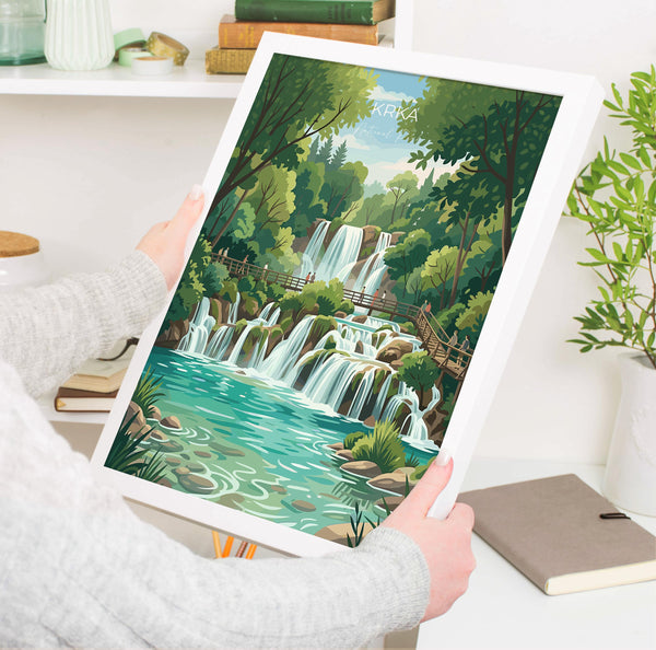 Krka National Park Waterfalls Print, Croatia Travel Poster, Skradinski Buk Wall Art, Croatian Landscape Illustration, Nature Lover Gift