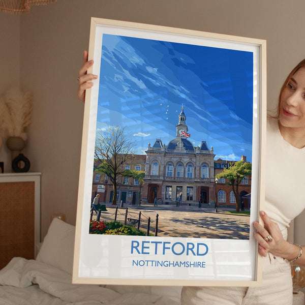 Retford Travel Poster Wall Art, Travel Print of Retford, Nottinghamshire, England, English Market Town Gift, Nottingham Art