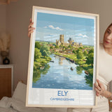Ely Cathedral Travel Poster, Ely Cambridgeshire Wall Art, Historic England City Print, Gothic Cathedral Illustration, UK Decor, Ely Gift