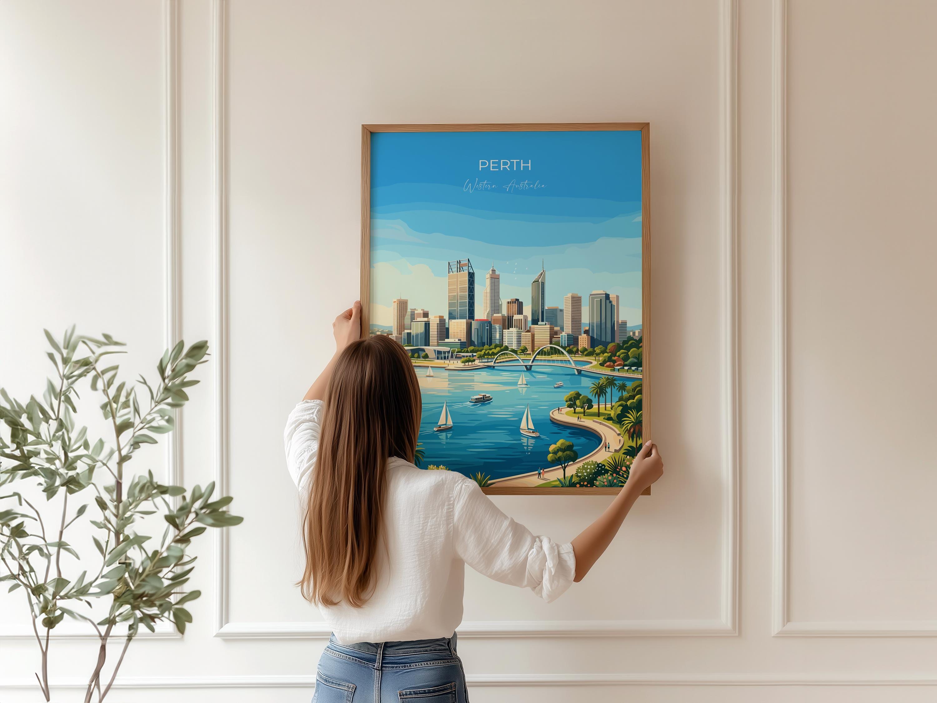 Perth Australia Poster, Western Australia Wall Art, Swan River Travel Print, Coastal City Decor, Australian Gift