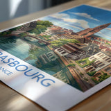 Strasbourg Print, Petite France Wall Art with Border, Alsace Poster, France Travel Print, Strasbourg Gift Print