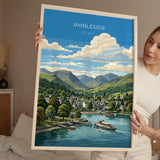 Ambleside Poster, Lake Windermere Wall Art, Cumbria Print, England Travel Poster, Ambleside Gift