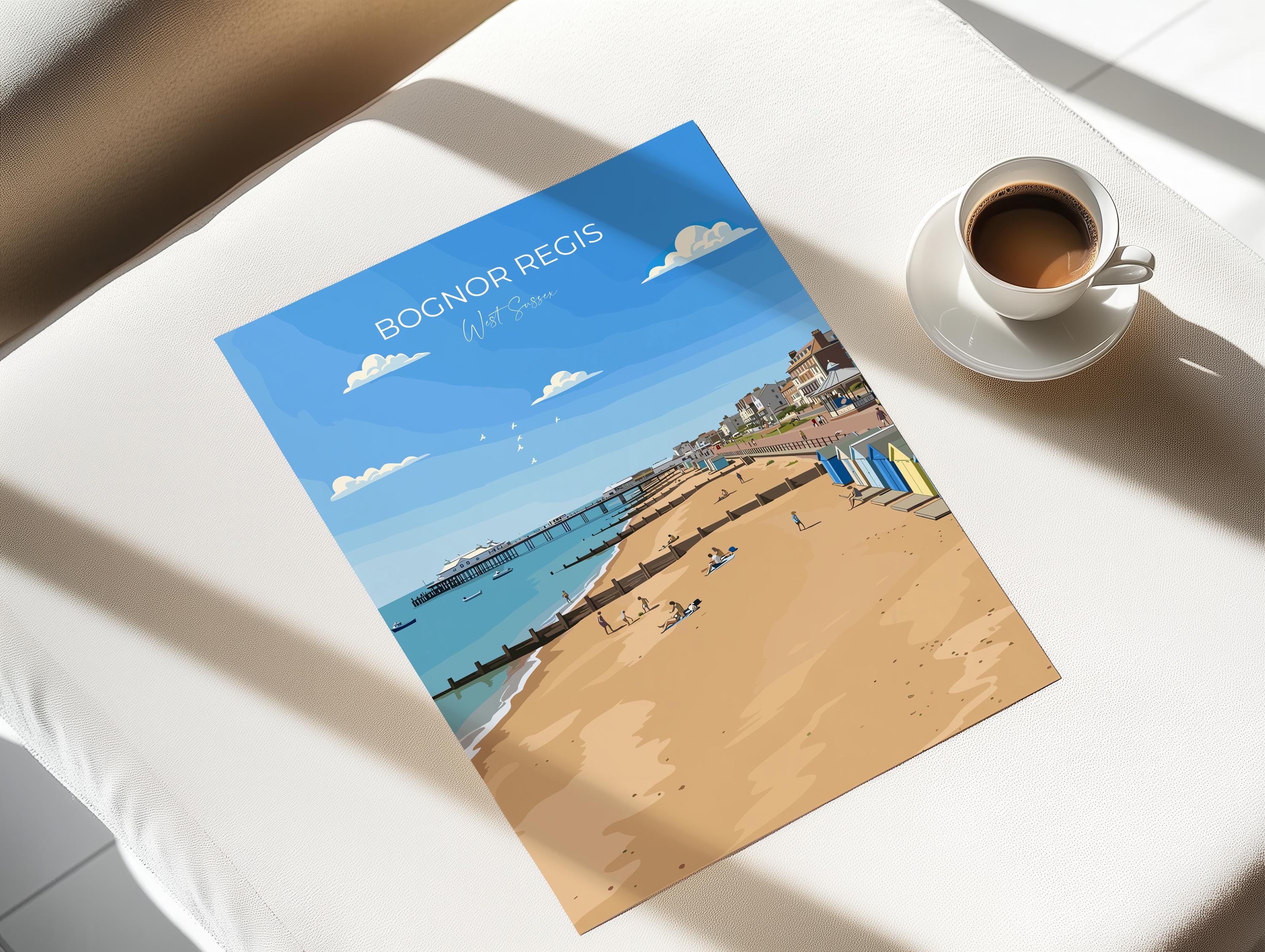Bognor Regis Travel Print Wall Art, Travel Poster of Bognor Regis, West Sussex Coastal Art, England Art Gift NQ Media Designs
