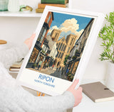 Ripon Cathedral Print, Yorkshire Wall Art with Border, Ripon Street Scene Poster, England Travel Print, Ripon Gift Print