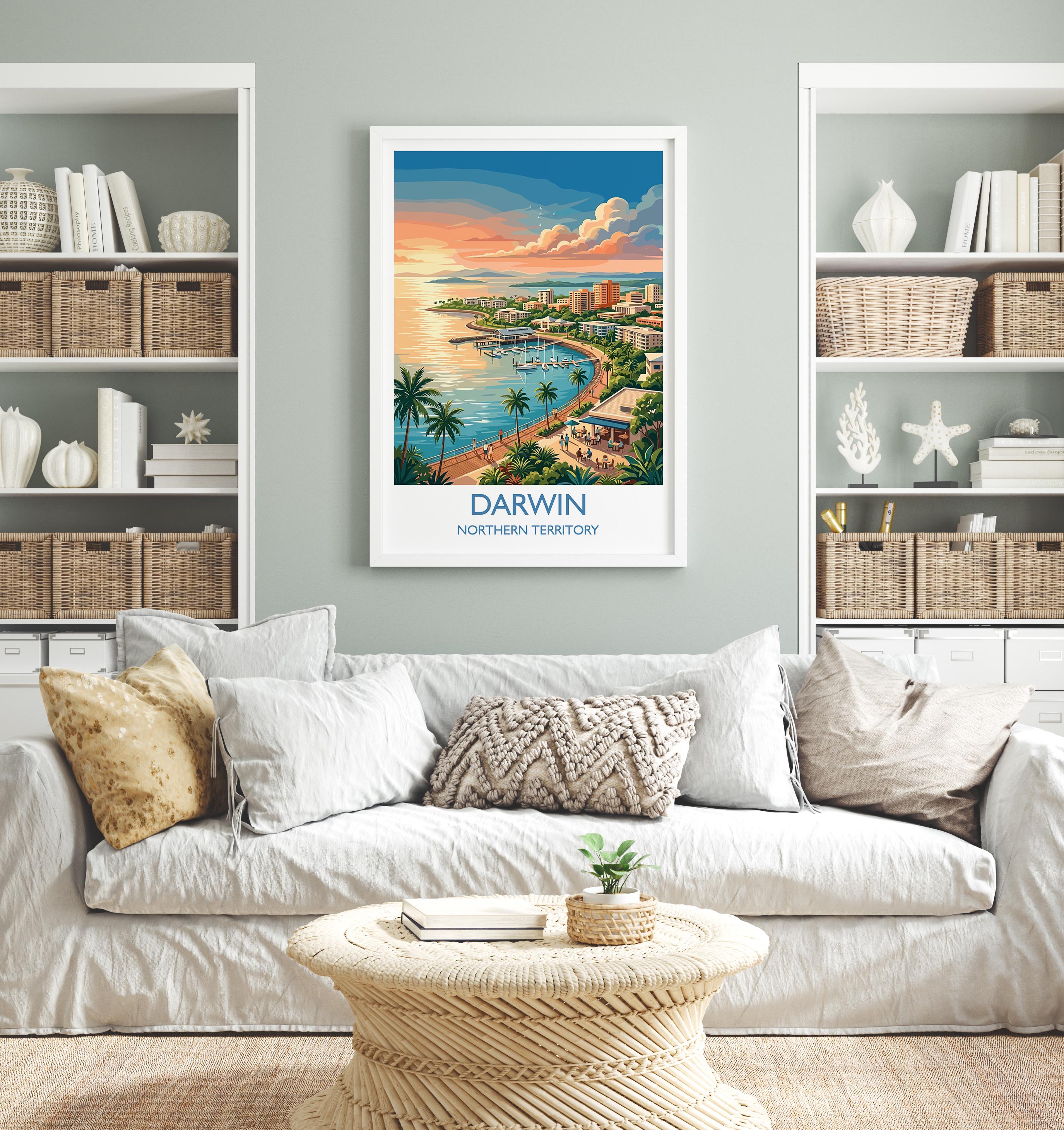 Darwin Australia Travel Poster, Darwin Waterfront Wall Art, Northern Territory Print, Tropical Cityscape Illustration, Australia Art Decor