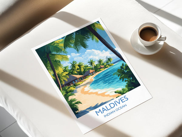 Maldives Travel Print, Travel Poster of Maldives, Indian Ocean Island Art, Maldives Wall Art Gift,