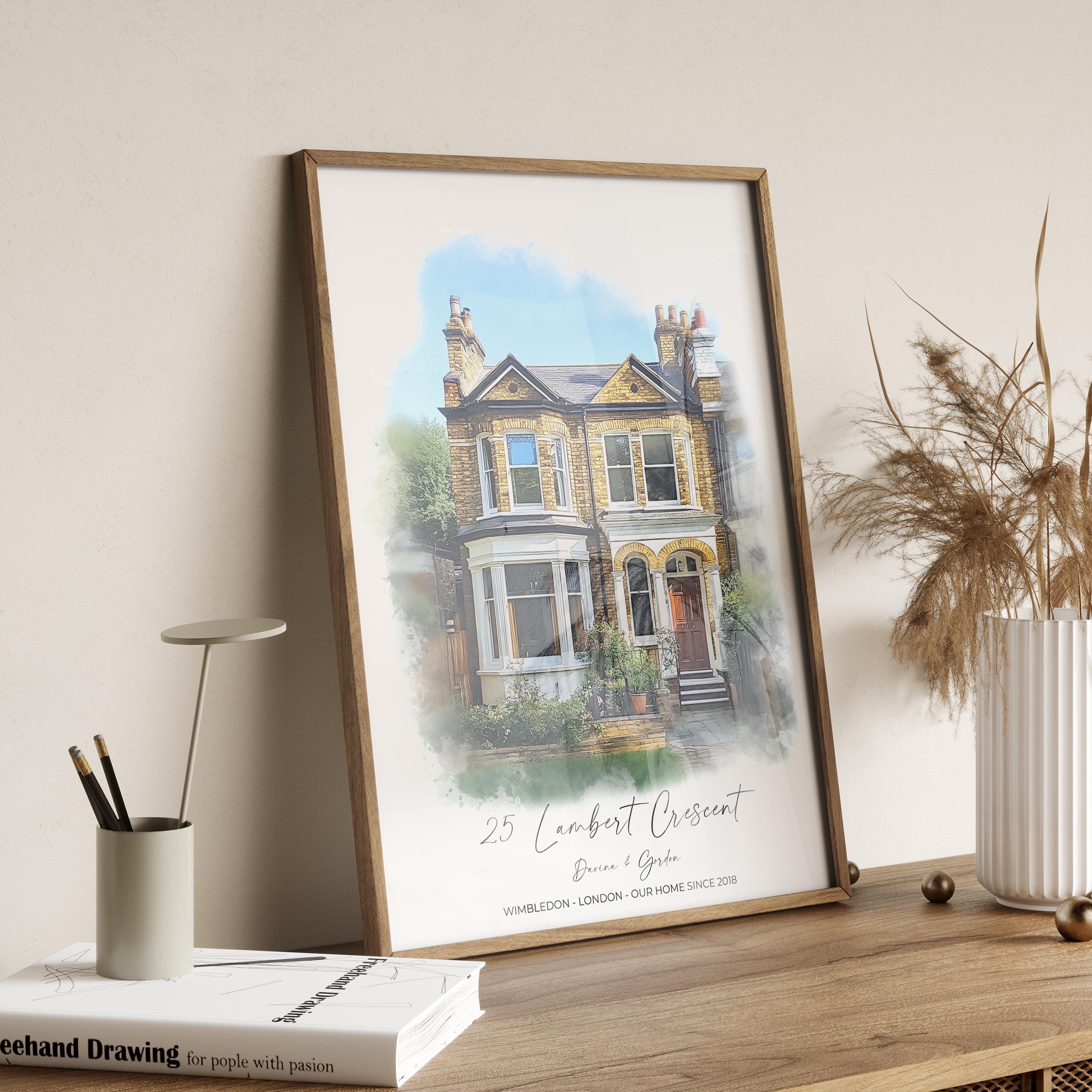 Personalised Watercolour Home Portrait, House Portrait, House Warming Gift, New Home Gift, First Home, Digital Watercolour Wall Art NQ Media Designs