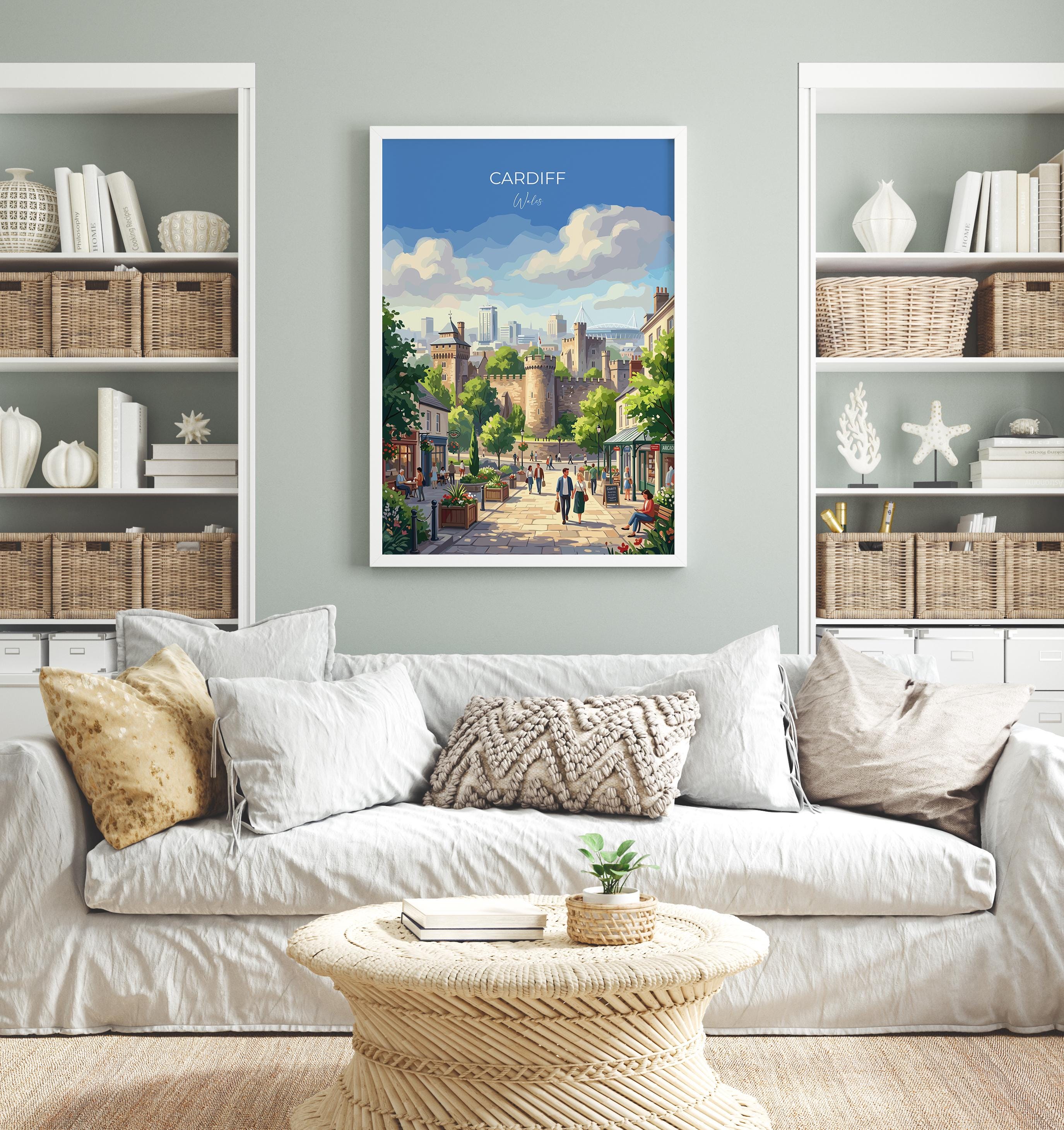 Cardiff Wales Travel Print, Cardiff City Wall Art, Cardiff Castle Poster, Welsh Capital Illustration, Vintage Style UK City, Wales Gift NQ Media Designs