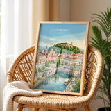 Ljubljana Slovenia Poster, Dragon Bridge Wall Art, Ljubljana Castle Print, Slovenia Travel Poster, Ljubljana Gift