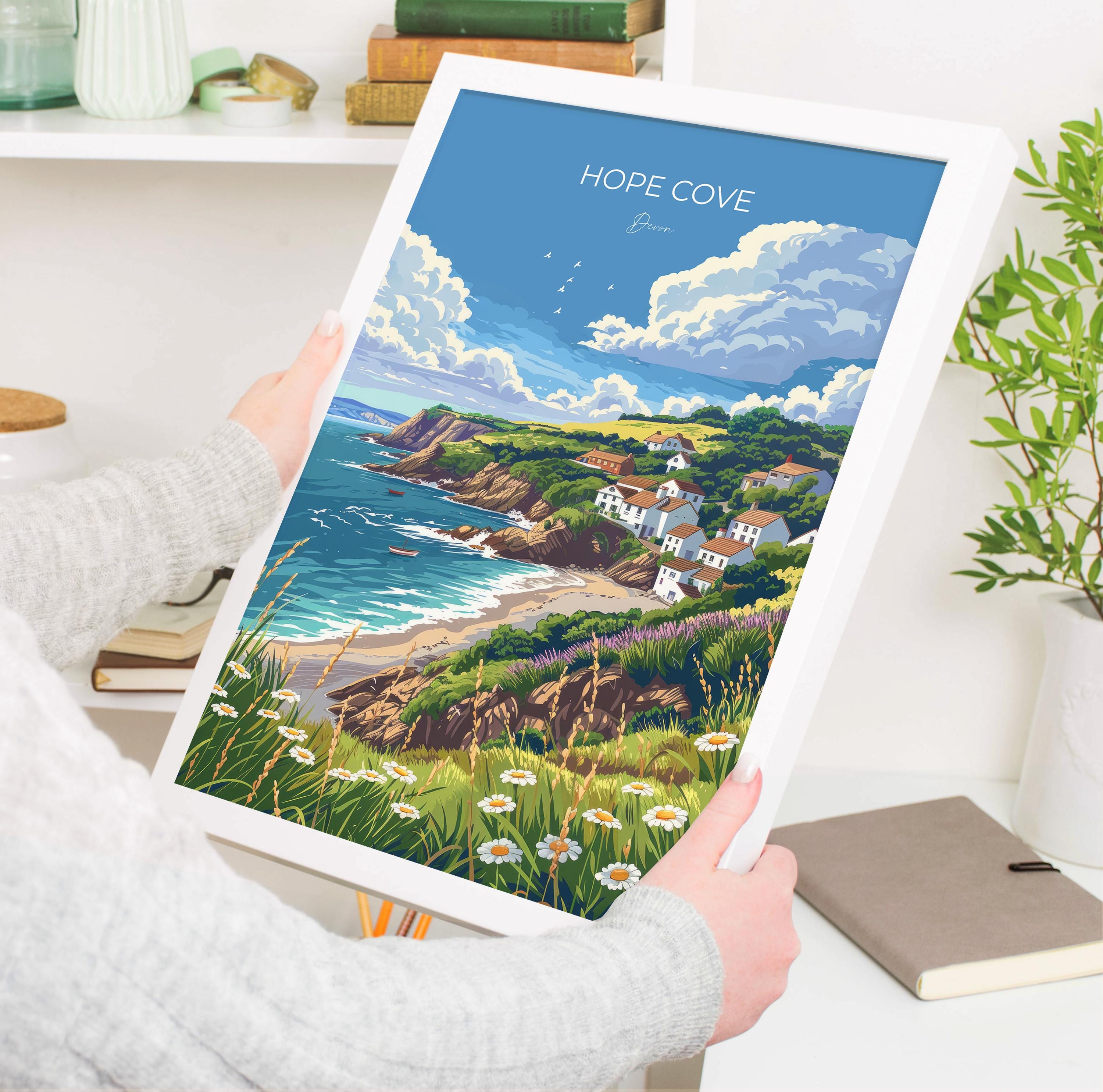 Hope Cove Travel Poster, Travel Print of Hope Cove, England, Devon Art, Hope Cove Art Lovers Gift, Wall Art Print NQ Media Designs