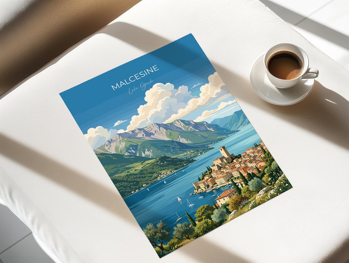 Malcesine Poster, Lake Garda Wall Art, Scaliger Castle Print, Italy Travel Poster, Malcesine Gift