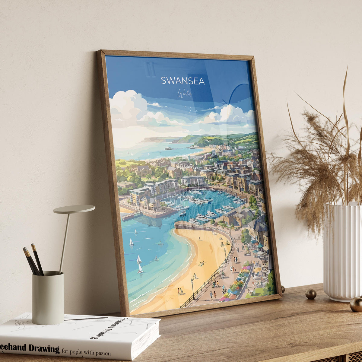 Swansea Poster, Mumbles Wall Art, Welsh Coast Print, Wales Travel Poster, Swansea Gift