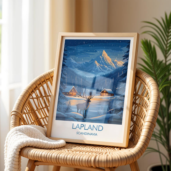 Lapland Travel Print, Travel Poster of Lapland, Scandinavia Poster, Lapland Art Gift, Finland Art Lovers Travel Gift