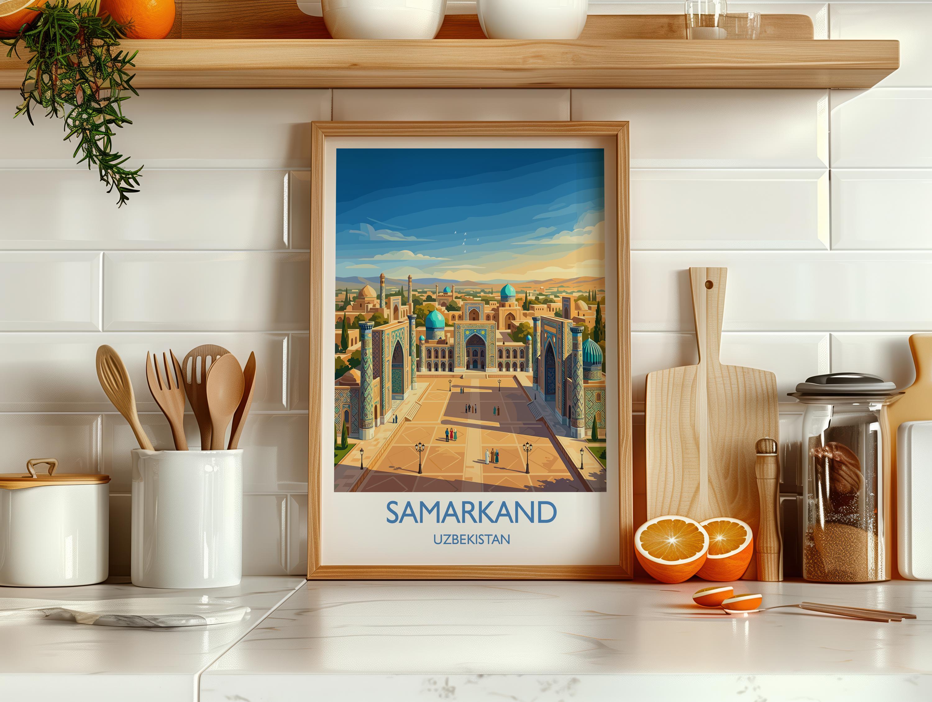 Samarkand Uzbekistan Travel Poster, Registan Square Wall Art, Silk Road Print, Central Asia Travel Poster, Islamic Architecture Decor