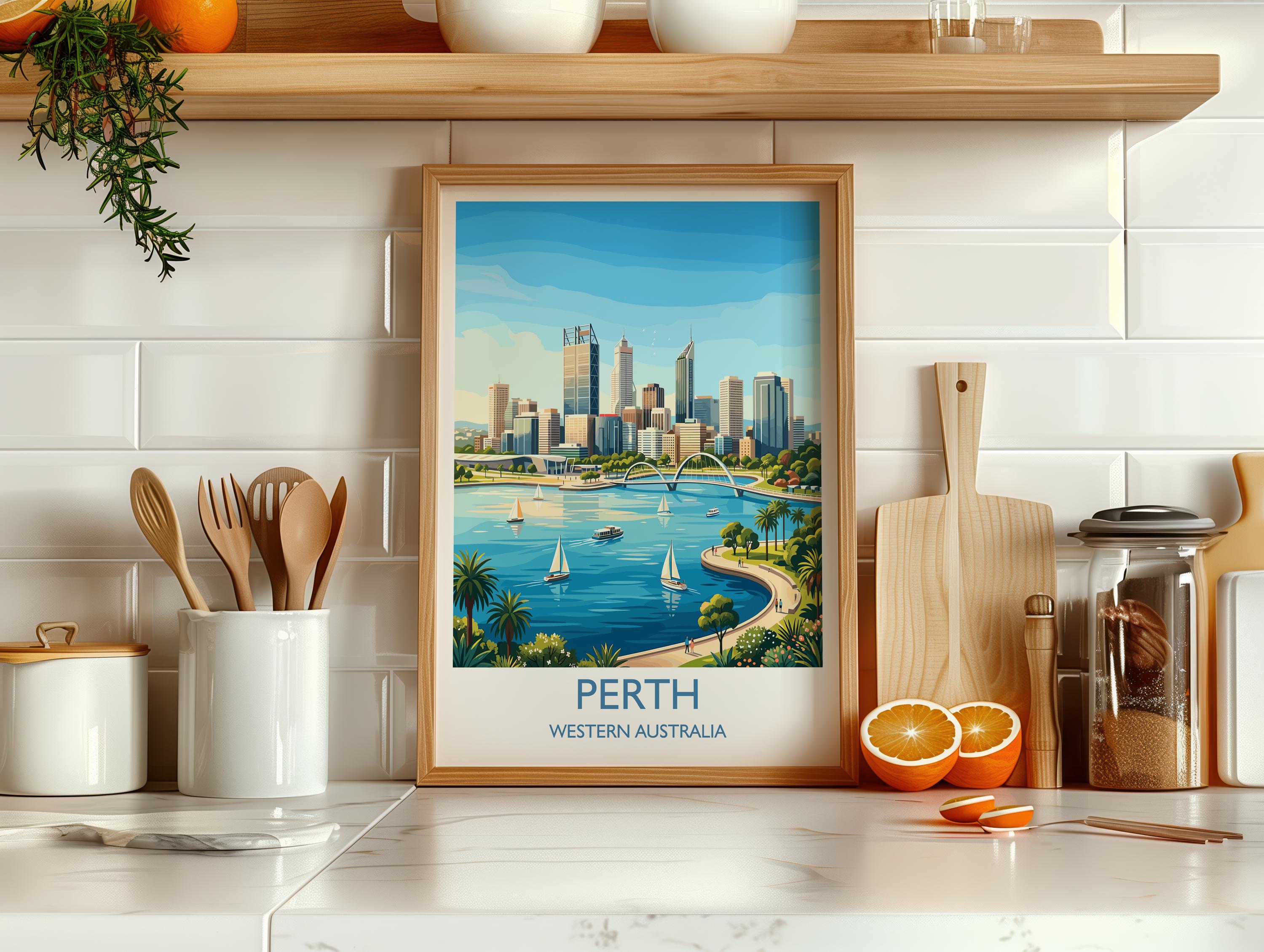 Perth Australia Print, Western Australia Wall Art, Swan River Travel Poster, Coastal City Decor, Australian Gift