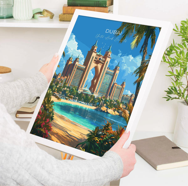 Dubai Travel Poster, Travel Print of Dubai, Palm Jumeirah Dubai Art lovers Gift, UAE Wall Art Gift