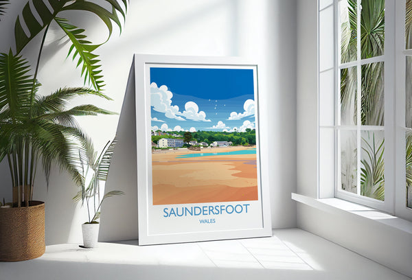 Saundersfoot Travel Poster – Pembrokeshire Coast Art | Welsh Wall Art Print