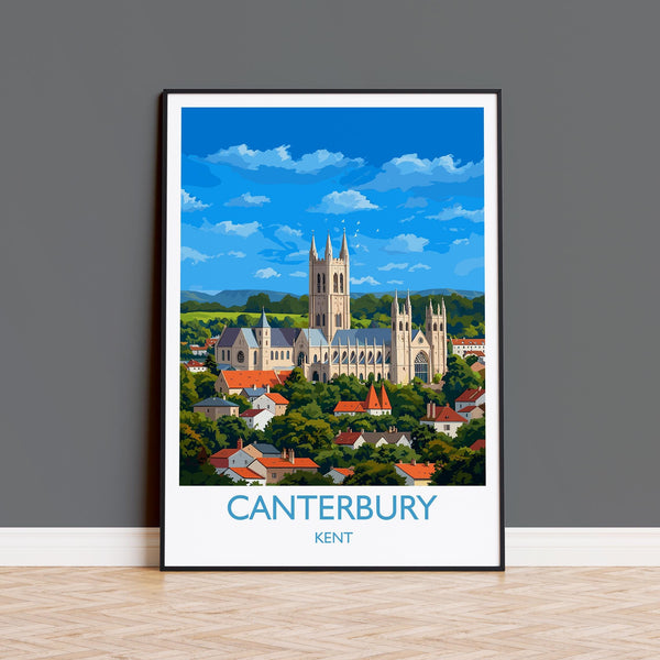 Canterbury Travel Print, Travel Poster of Canterbury, England, Canterbury Cathedral, Kent Art Lovers Gift, Wall Art Print