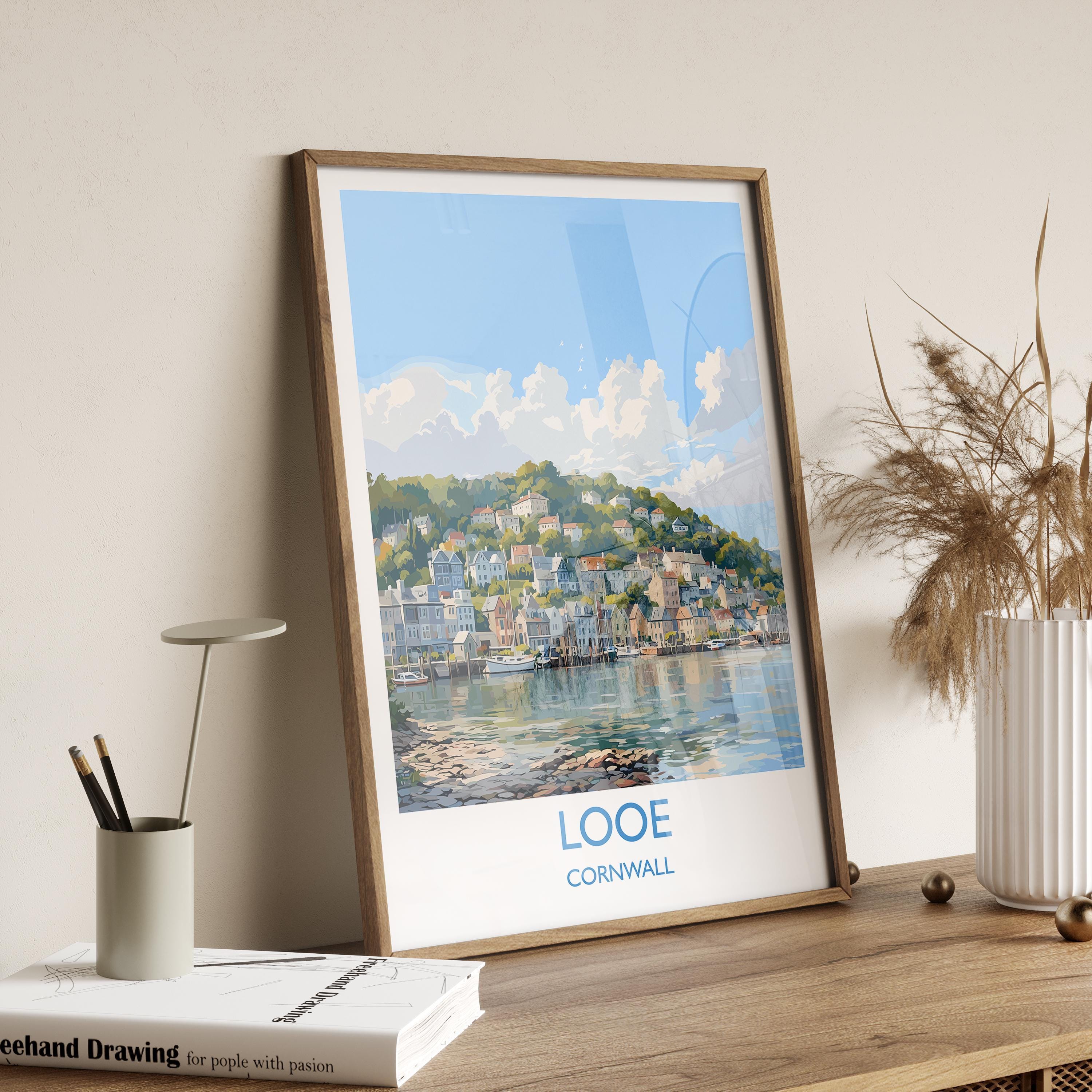 Looe Travel Print, Travel Poster of Looe, England, Cornwall Art, Looe Art Lovers Gift, Wall Art Print NQ Media Designs