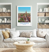 Chesterfield Travel Poster, Crooked Spire Church Wall Art, Derbyshire Town Print, St Marys Church Illustration, Chesterfield Gift NQ Media Designs